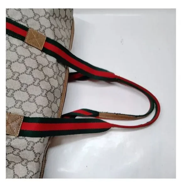 Gucci Plus Vintage Large Tote Bag Brown GG Monogram Web Stripe with COA - Picture 4 of 7